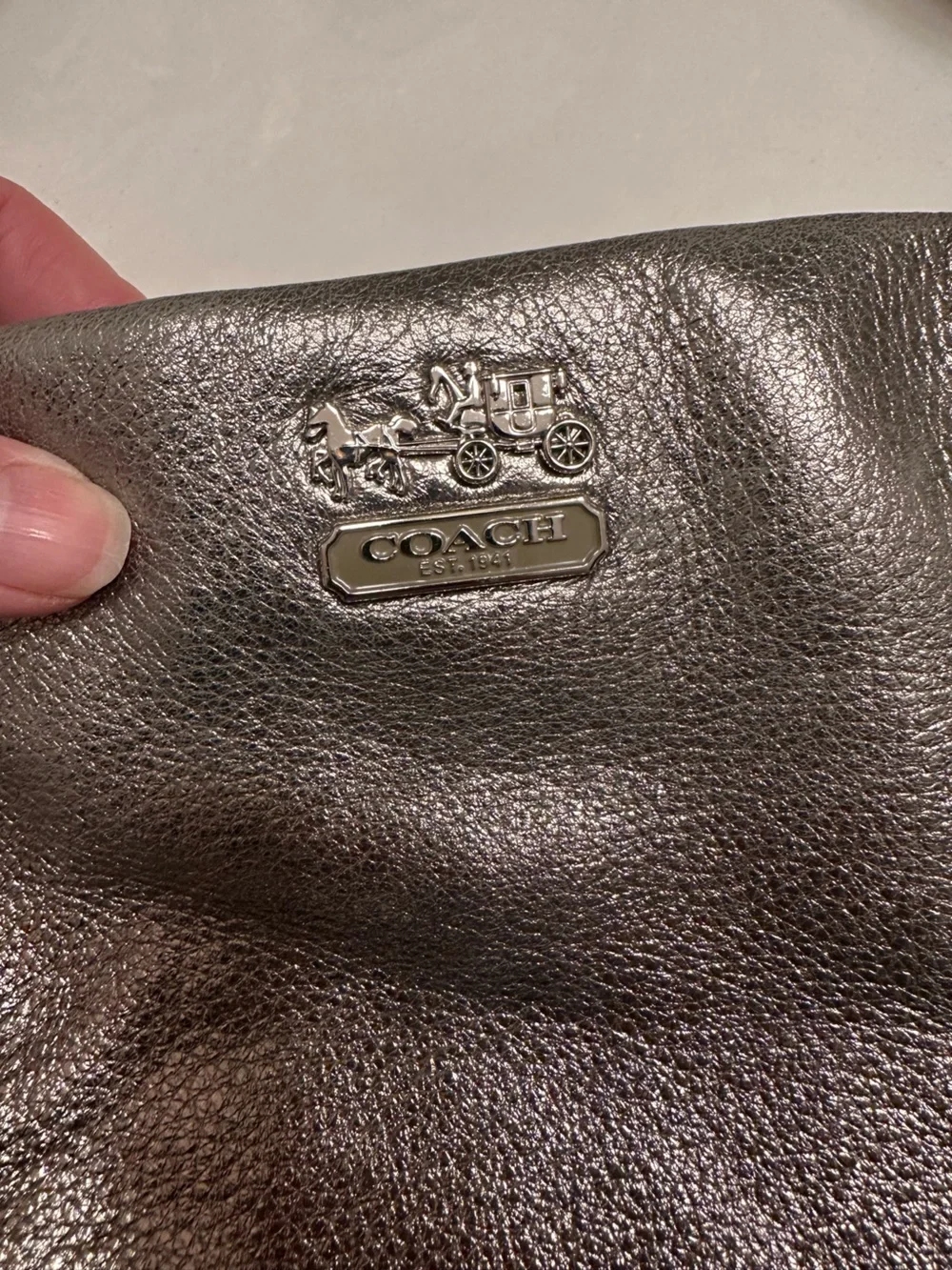 Coach Madison Metallic Pewter Pebbled Leather Crossbody - Picture 2 of 16